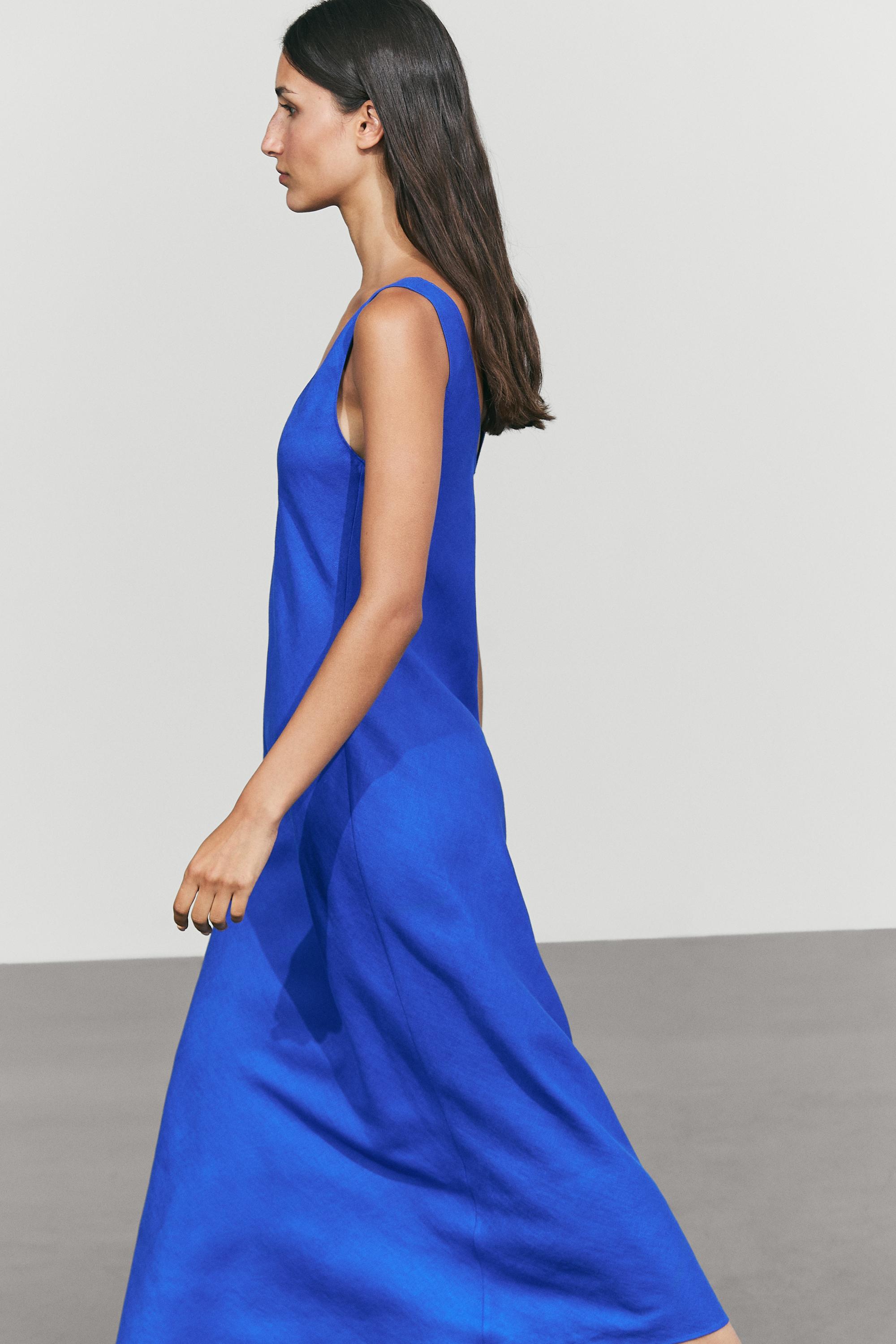 100% linen strap midi dress